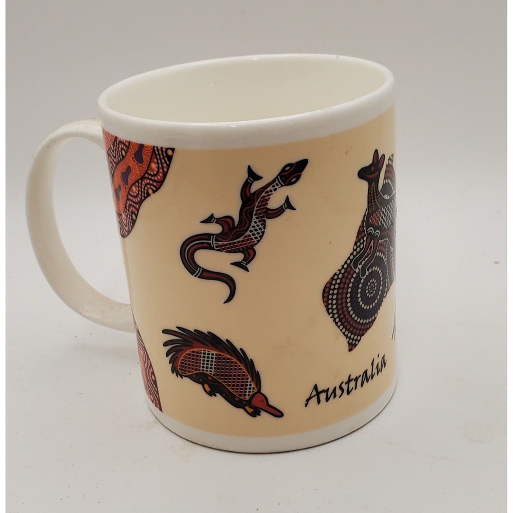 I Heart AUS Australia Souvenir Mug Aboriginal Dot Art Kangaroo Emu Platypus